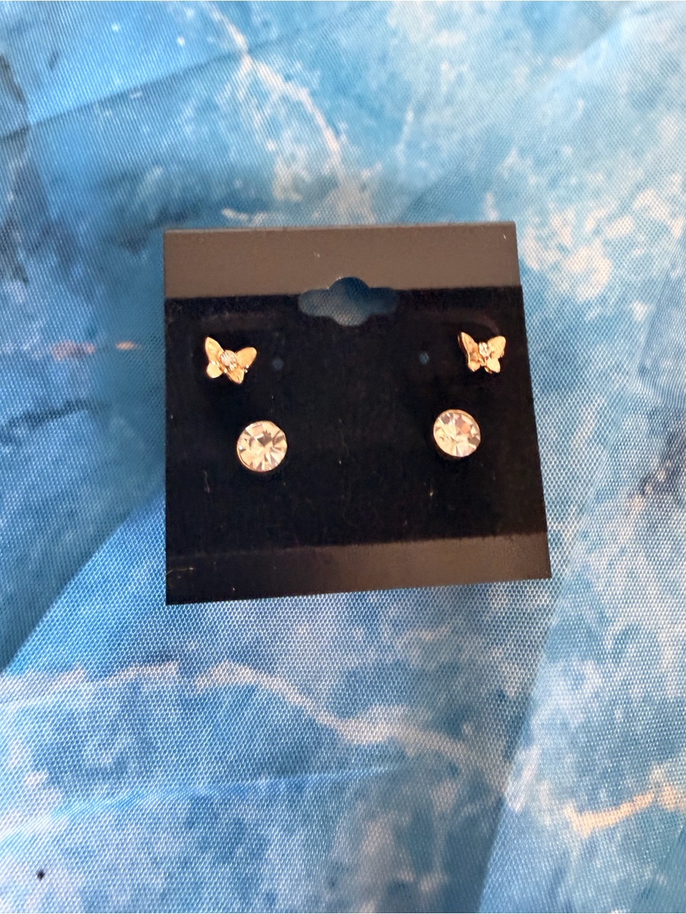 Butterfly and rhinestone stud earrings